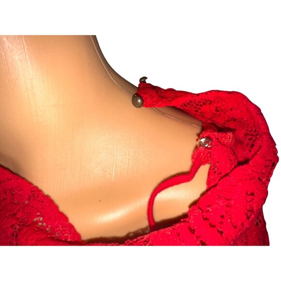 Free People Women Layered Lace Babydoll Dress Red Small Fairycore Romantic Boho - Picture 11 of 13